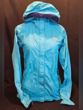 The North Face Women's Size XS HyVent 2.5L Aqua Blue Hooded Rain Coat Jacket